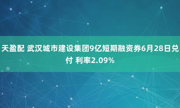 天盈配 武汉城市建设集团9亿短期融资券6月28日兑付 利率2.09%